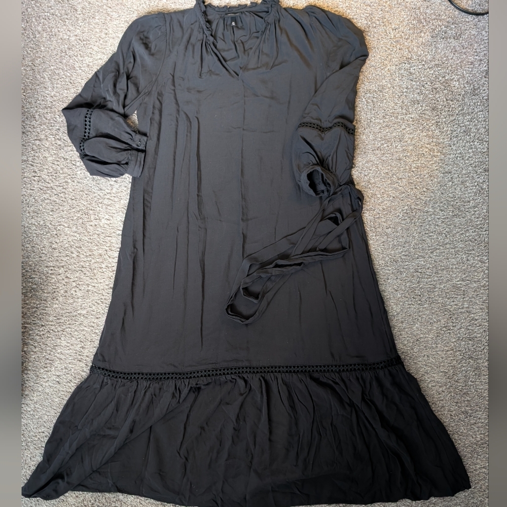Who What Wear Black Long Sleeve Maxi Dress with Ruffle Hem